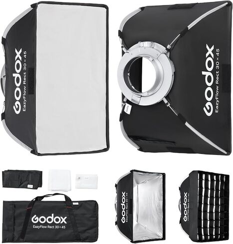 Godox EazyFlow Rect 30x45 Foldable Softbox, 30x45cm / 11.8x17.7 Quick Release Strip with Grid & Bowens Mount, 1-Second Setup for Flash LED Light, Accent Hair Small Product Detail Photography in Kuwait