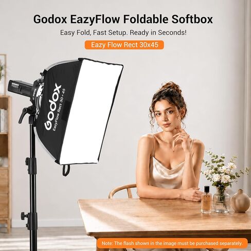 Godox EazyFlow Rect 30x45 Foldable Softbox, 30x45cm / 11.8x17.7 Quick Release Strip with Grid & Bowens Mount, 1-Second Setup for Flash LED Light, Accent Hair Small Product Detail Photography in Kuwait