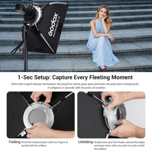 Godox EazyFlow Rect 30x45 Foldable Softbox, 30x45cm / 11.8x17.7 Quick Release Strip with Grid & Bowens Mount, 1-Second Setup for Flash LED Light, Accent Hair Small Product Detail Photography in Kuwait