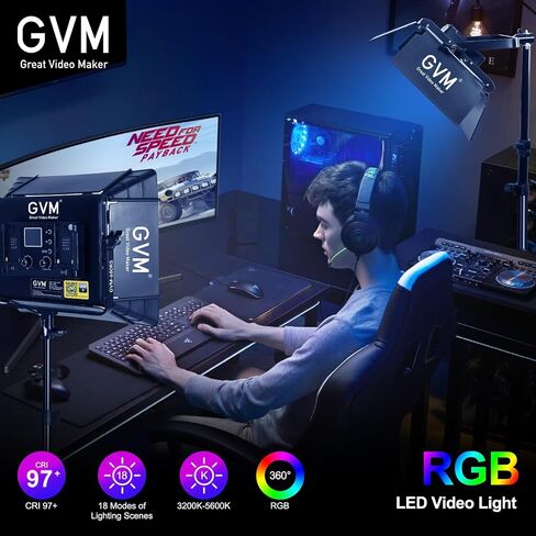 GVM RGB Photography Lighting Kits with 2 Softboxes, 880RS 60W Studio Lights with Bluetooth Control, 2 Packs Video Light with 18 Lighting Scenes, led Panel Lights for Video Recording, 8330lux/0.5M in Kuwait