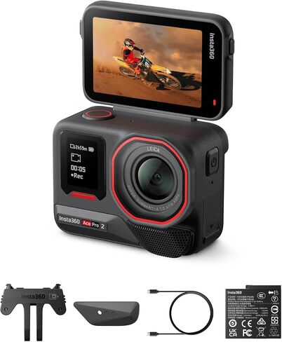 Insta360 Ace Pro 2 Single Battery Bundle - 8K Waterproof Action Camera Co-Engineered with Leica, 1/1.3" Sensor, Dual AI Chip, Leading Low Light, Superior Audio, Flip Screen & AI Editing for Vlogs in Kuwait