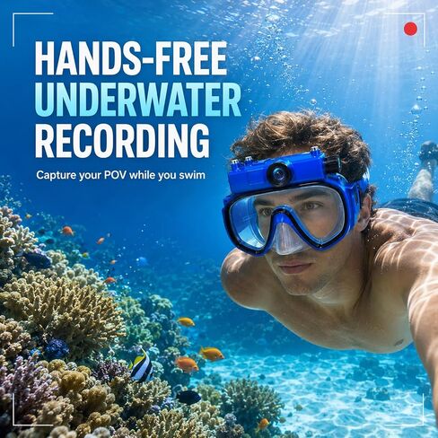 2K Diving Mask Camera for Snorkeling and Swimming | 15 m Waterproof, Detachable Design, Wi-Fi Viewing, Type-C Charging & 16GB TF Card in Kuwait