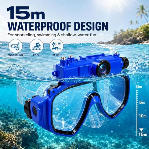 2K Diving Mask Camera for Snorkeling and Swimming | 15 m Waterproof, Detachable Design, Wi-Fi Viewing, Type-C Charging & 16GB TF Card in Kuwait