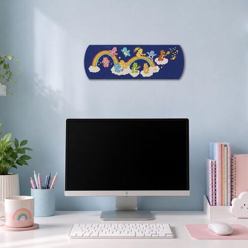 Care Bears on Rainbow Clouds Wood Wall Decor | Fun Care Bears Sign for Bedroom or Playroom in Kuwait