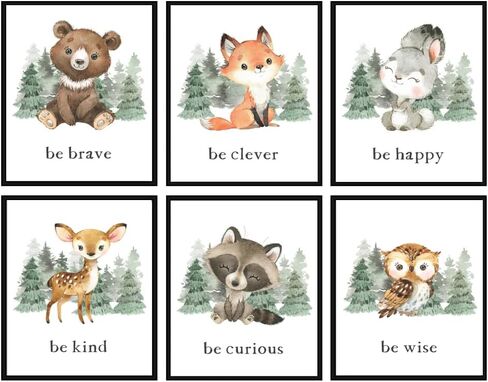 Woodland Animal Nursery Wall Art Decor Set of 6 Baby Boys Room, Baby Woodland Animal Prints Pictures for Nursery Decor,Woodland Forest Animals Nursery Decor for Baby Boy Girls,UNFRAMED in Kuwait