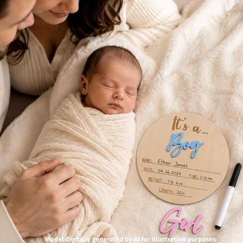 Baby Announcement Sign, Boy Girl Choice Hello World Newborn Sign | 5.9 Inch Welcome Baby Sign Hospital Photos, Nursery Flat Lays And Baby Shower Gifts, Boy or Girl Newborn Announcement Setup in Kuwait