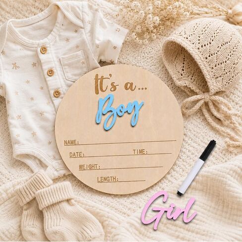 Baby Announcement Sign, Boy Girl Choice Hello World Newborn Sign | 5.9 Inch Welcome Baby Sign Hospital Photos, Nursery Flat Lays And Baby Shower Gifts, Boy or Girl Newborn Announcement Setup in Kuwait