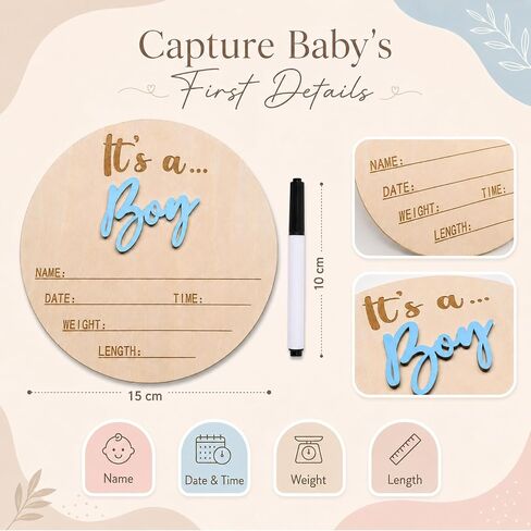 Baby Announcement Sign, Boy Girl Choice Hello World Newborn Sign | 5.9 Inch Welcome Baby Sign Hospital Photos, Nursery Flat Lays And Baby Shower Gifts, Boy or Girl Newborn Announcement Setup in Kuwait