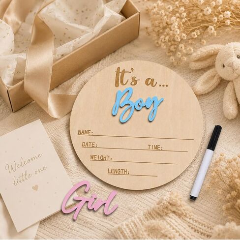 Baby Announcement Sign, Boy Girl Choice Hello World Newborn Sign | 5.9 Inch Welcome Baby Sign Hospital Photos, Nursery Flat Lays And Baby Shower Gifts, Boy or Girl Newborn Announcement Setup in Kuwait