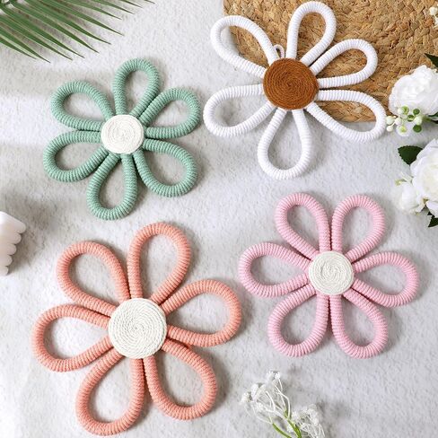 6 Pcs Flower Wall Decor, Boho Nursery Decor Daisy Flower 3 Size 6 Colors | 6 Pcs Flower Wall Decor, Boho Nursery Decor Daisy Flower Cotton Rope Macrame Floral Wall Hanging for Nursery, Bedroom Decor in Kuwait