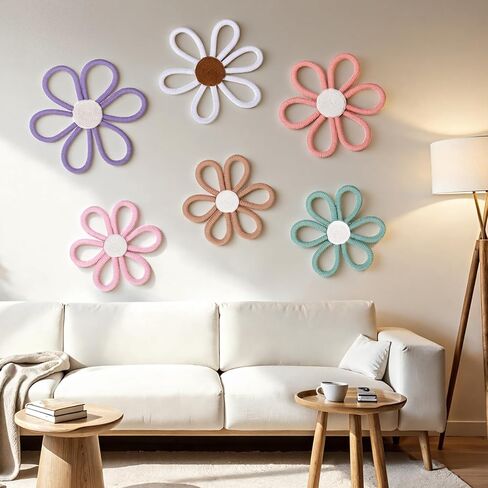 6 Pcs Flower Wall Decor, Boho Nursery Decor Daisy Flower 3 Size 6 Colors | 6 Pcs Flower Wall Decor, Boho Nursery Decor Daisy Flower Cotton Rope Macrame Floral Wall Hanging for Nursery, Bedroom Decor in Kuwait