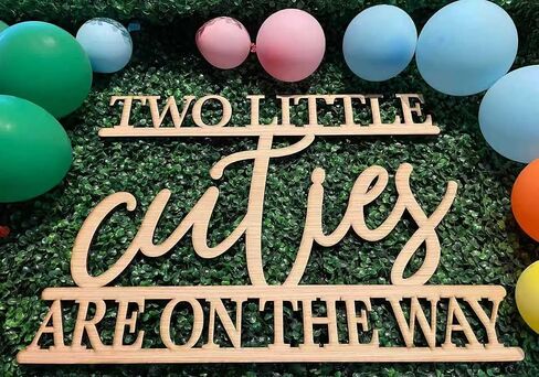 Two Little Cuties are on the way Sign for Backdrop,Wooden Citrus Orange Baby Shower Decoration for Baby Shower Party Gender Reveal Party Decoration in Kuwait