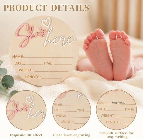 She's Here Baby Sign, Birth Announcement Sign,Wooden Round Baby Girl Announcement Sign for New Parents, Keepsake, Gender Reveal Party in Kuwait