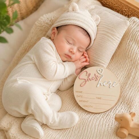 She's Here Baby Sign, Birth Announcement Sign,Wooden Round Baby Girl Announcement Sign for New Parents, Keepsake, Gender Reveal Party in Kuwait
