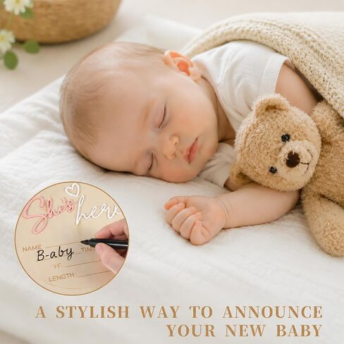 She's Here Baby Sign, Birth Announcement Sign,Wooden Round Baby Girl Announcement Sign for New Parents, Keepsake, Gender Reveal Party in Kuwait