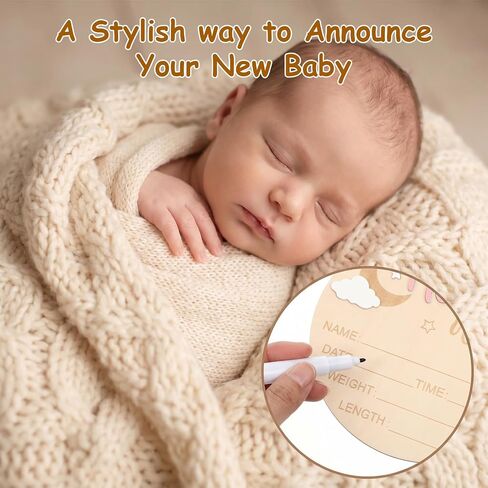 Hello World Newborn Birth Sign, 6 Inch Baby Announcement Sign, Welcome Baby Name Plaque Moon and White Cloud Decoration, Birth Announcement Signs and Pen for Home Hospital Nursery Newborn Gift(Pink) in Kuwait