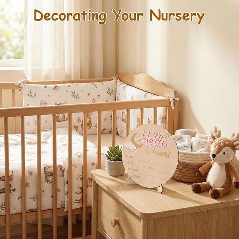 Hello World Newborn Birth Sign, 6 Inch Baby Announcement Sign, Welcome Baby Name Plaque Moon and White Cloud Decoration, Birth Announcement Signs and Pen for Home Hospital Nursery Newborn Gift(Pink) in Kuwait