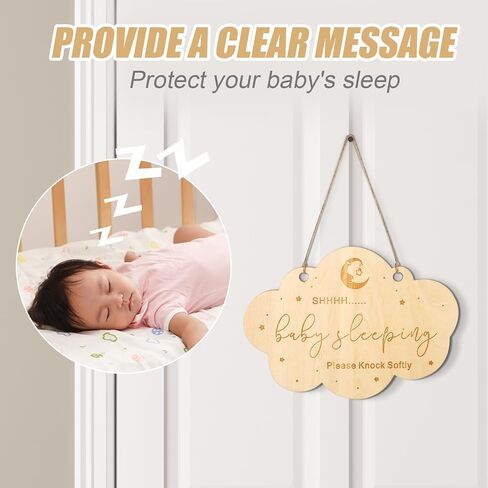 2pcs Baby Sleeping Sign, Different Shape Baby Sleeping Door Sign with Hemp Rope Wooden Do Not Ring Doorbell Sign Baby Hanging for Front Door Nursery Bedroom Room in Kuwait