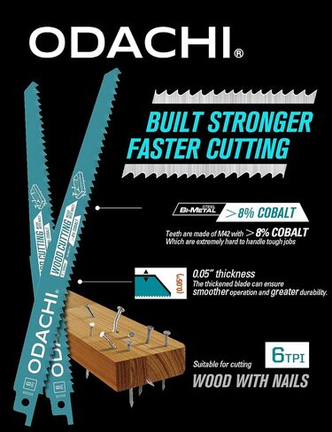 ODACHI Reciprocating Saw Blade Bi-Metal Cobalt M42 Sabre Saw Blades for Wood Demolition 9-Inch 6TPI 5-Pack in Kuwait