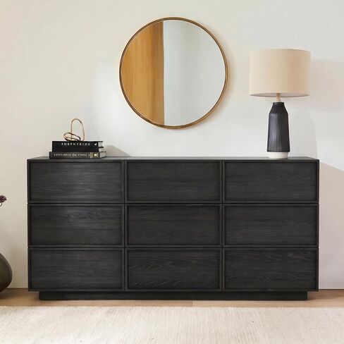 9 Drawer Dresser for Bedroom, 59.1" Wide Double Chest of Drawers with Storage, Wood Dresser TV Stand, Modern Closet Store Organizer for Living Room, Hallway, Nursery, Walnut in Kuwait