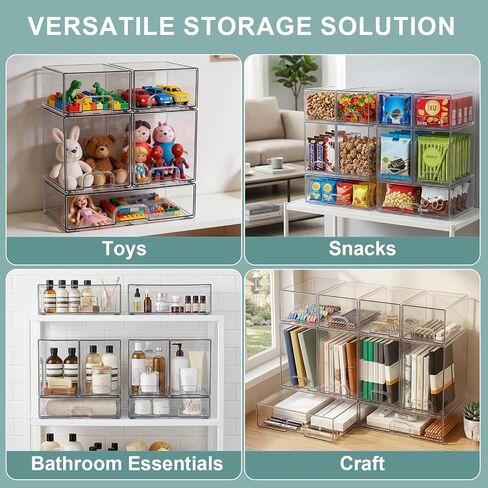 POLRAI 5 Pack Baby Bottles Organizer with Brush and Hooks, Stackable Acrylic Storage Boxes for Baby Bottles, Makeup, Small Items, Clear Storage Containers for Kitchen, Bathroom, Bedroom, Cabinet in Kuwait