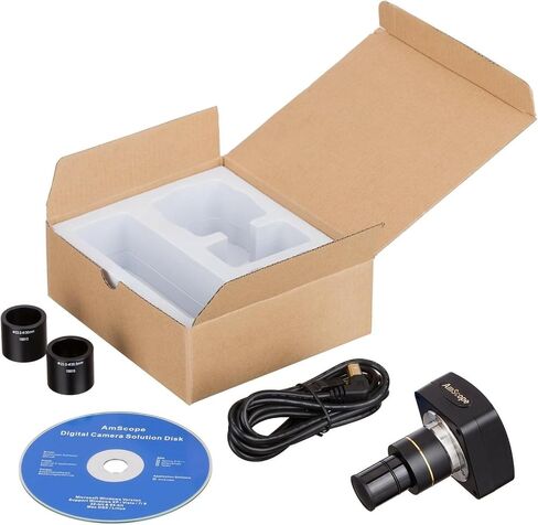 AmScope MU500-CK 5.0 MP USB Microscope Camera with Software and Calibration Kit, Compatible with Windows XP/Vista/7/8/10 and Mac OSX | 5.0MP CMOS Sensor USB 2.0 Connectivity in Kuwait