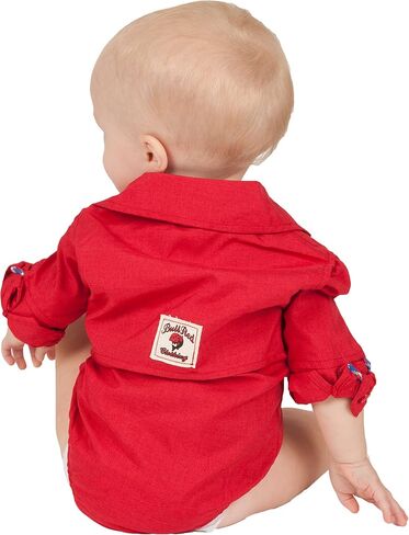 BullRed Baby Boys Red PFG Vented Fishing Shirt Button Up One Piece Snaps, 18m in Kuwait