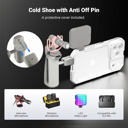 NEEWER Quick Release Bluetooth Side Handle with Cold Shoe & 360° Rotation, Compatible with Blackmagic Camera App for Focus Zoom iPhone 17 Pro Max 16 S25 Ultra Phone Cage Accessories, PA148E (Silver) in Kuwait