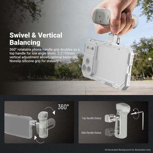 NEEWER Quick Release Bluetooth Side Handle with Cold Shoe & 360° Rotation, Compatible with Blackmagic Camera App for Focus Zoom iPhone 17 Pro Max 16 S25 Ultra Phone Cage Accessories, PA148E (Silver) in Kuwait
