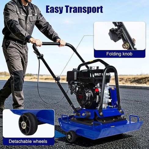 BILT HARD Plate Compactor with GX160 Engine, 5.5 HP 163cc, 5400 VPM, 4500 lbs Compaction Force Vibratory Compaction Tamper with Wheel Kit for Soil, Gravel, Asphalt, Pavers and Landscaping in Kuwait