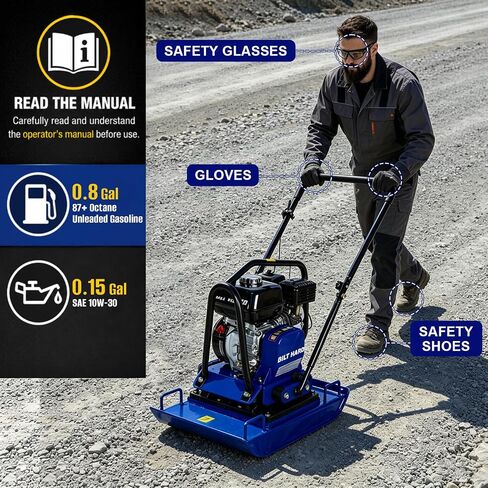 BILT HARD Plate Compactor with GX160 Engine, 5.5 HP 163cc, 5400 VPM, 4500 lbs Compaction Force Vibratory Compaction Tamper with Wheel Kit for Soil, Gravel, Asphalt, Pavers and Landscaping in Kuwait