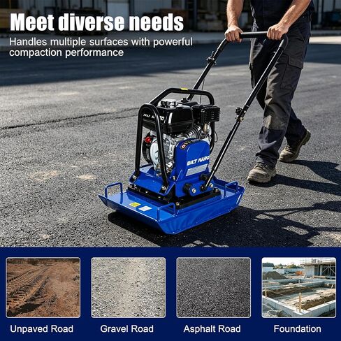 BILT HARD Plate Compactor with GX160 Engine, 5.5 HP 163cc, 5400 VPM, 4500 lbs Compaction Force Vibratory Compaction Tamper with Wheel Kit for Soil, Gravel, Asphalt, Pavers and Landscaping in Kuwait