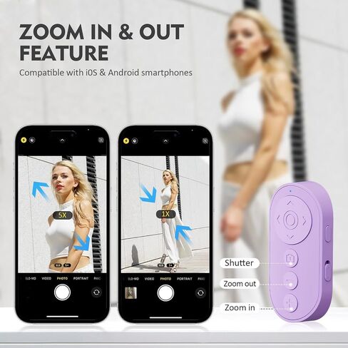 Remote Control for TikTok,Wireless Remote Camera Control Shutter with Zoom for iPhone, Front Rear Camera Switch,Page Turner for E-Book APP, Phone Remote, Scrolling Ring for TIK Tok (Black/Purple) in Kuwait