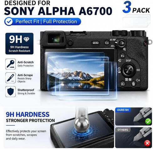 Screen Protector For Sony Alpha A6700 6700 Camera [3Pcs] 9H Hardness | Clear 9H Tempered Glass A6700 Screen Protector. Slim 0.3mm Touch Response, Includes 3-pack and Storage Case in Kuwait