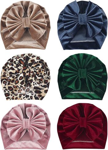 6 PCS Stretchy Baby Turban Hats, Baby Hat with Bows for Girls, Baby Boys Caps, Toddler, Newborn, Infant Hat Unisex in Kuwait