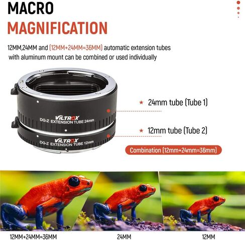 VILTROX DG-Z Auto Focus AF Macro Extension Tube Ring Set 12mm,24mm for Nikon Z-Mount Mirrorless Camera Zfc Z5 Z50 Z6 Z6II Z7 Z7II for Macro Photography in Kuwait