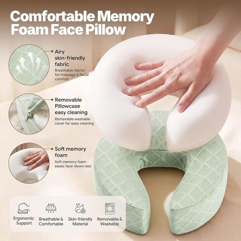 Massage Headrest for Bed, Easy-Install Adjustable Household Massage Face Cradle, Portable Mattress Support Kit, Face Down Pillow for Massage Bed, Home Spa & Recovery, Green in Kuwait