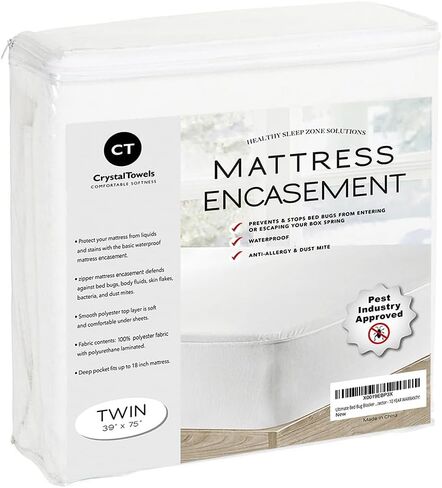Waterproof Mattress Protector Twin Size - 6-Sided Zippered Mattress Encasement, Breathable Fabric Cover, Machine Washable, Fits Twin Mattress 39 x 75 Inches, Up to 16" Deep in Kuwait