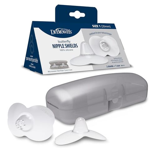 Dr. Brown's Butterfly Breastfeeding Nipple Shields for Protecting Sore, Flat or Inverted Nipples, Essential for Latching Difficulties with Microwave Sterilizer Carrying Case, 20mm in Kuwait