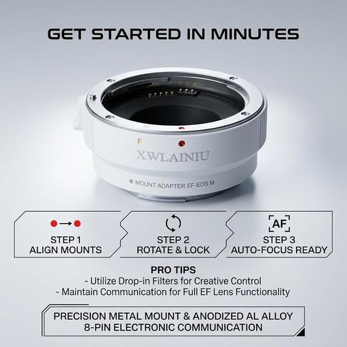 EF-EOS M AF Adapter for Canon EF/EF-S to EOS-M Cameras | Canon EF-EOS M Mount Adapter, Auto Focus & EXIF & IS Support, CNC Aluminum Alloy Ring for M50/M200/M6 II White in Kuwait