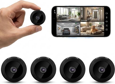 Mini Hidden Cameras 4 Pack, 1080P HD WiFi Security Camera for Home Indoor Outdoor, Spy Cam with 150° Wide Angle, Remote Viewing for Baby Pet Nanny Surveillance(Video Only) in Kuwait