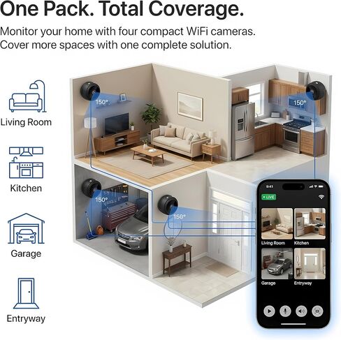 Mini Hidden Cameras 4 Pack, 1080P HD WiFi Security Camera for Home Indoor Outdoor, Spy Cam with 150° Wide Angle, Remote Viewing for Baby Pet Nanny Surveillance(Video Only) in Kuwait