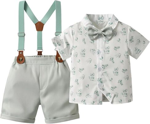 Boarnseorl Baby Boys Shorts Sets, Infant Shirt+Shorts+Bow Tie+Suspenders Outfits Suits in Kuwait