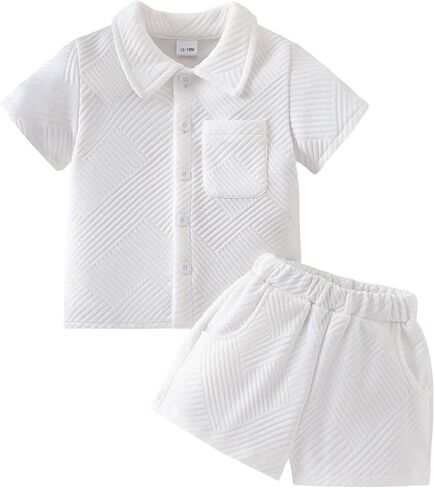 Toddler Baby Boy Clothes Summer Outfits Short Sleeve Button-down Shirt Tops Shorts with Pocket 2PCS Set 12 Months-5T in Kuwait