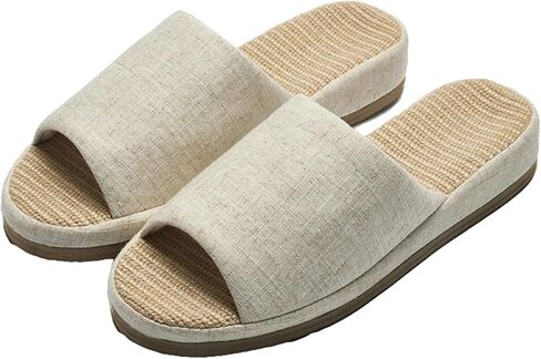 Women Linen Slippers Summer Open Toe Slip On House Breathable Sandals Non Slip Indoor Flat Arch Support in Kuwait