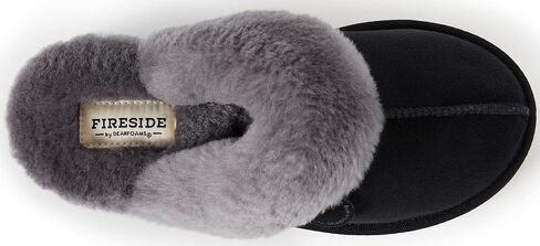 Dearfoams Women's Fireside Sydney Shearling Indoor/Outdoor Scuff Slipper with Wide Widths, Black/Grey Fur, 8 in Kuwait