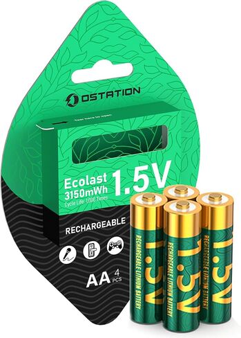 Ostation 1.5V AA Rechargeable Lithium Batteries 2100mAh 8 Pack 3150mWh | Smart BMS Li-ion, Constant 1.5V Output, 1000+ Cycles, Fast Charging, Constant Voltage for Cameras, Controllers, Flashlights in Saudi Arabia