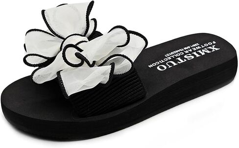 KUUTGG Bohemian Bow Flat Slide Sandals For Womens Comfy Low Heels Open Toe Slip On Boho Bowknot Summer Beach Dressy Slippers in Kuwait