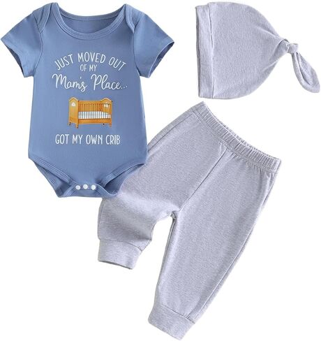 Newborn Baby Boy Coming Home Outfit Summer Clothes Got My Own Crib Onesie Short Sleeve Romper Pants Hat Set in Kuwait