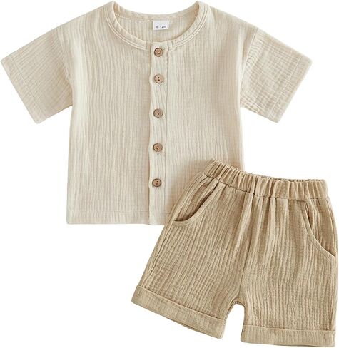 Thorn Tree Boy Outfits Button Down Shirts Linen Baby Shorts Boys Summer Clothes Toddler Outfits 6m 12m 18m 24m 2t 3t 4t in Kuwait